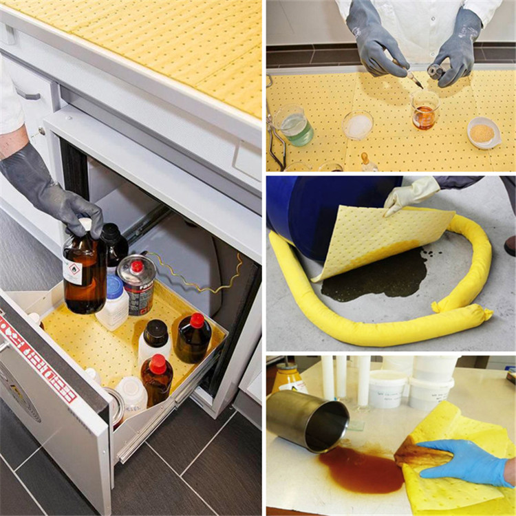 Safety fibre hazmat absorbe pad in laboratory spill